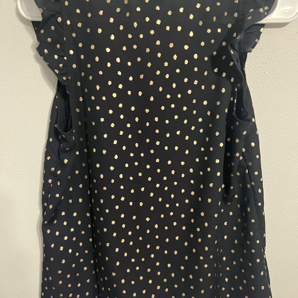 J. Crew Size 00 Short Sleeve Black Gold Polka Dots V Neckline Ruffle‎ Sleeve - Picture 4 of 4